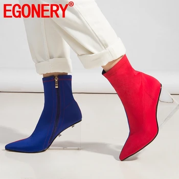 EGONERY woman's crystal shoes sexy fashion 2019 winter 10cm heels Wedge booties party woman Stretch fabric zipper ankle boots
EGONERY woman's crystal shoes sexy fashion 2019 winter 10cm heels Wedge booties party woman Stretch fabric zipper ankle boots