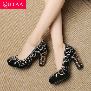 QUTAA 2019 Women Pumps Square High Heel Embroidery Rhinestone Kid Suede Round Toe Anti-skid Party Shallow Ladies Shoes Size34-43
QUTAA 2019 Women Pumps Square High Heel Embroidery Rhinestone Kid Suede Round Toe Anti-skid Party Shallow Ladies Shoes Size34-43