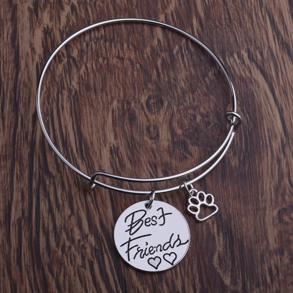 12pc Wholesale Best Friends Two Heart Hollow Pet Dog Paw Pendant Bracelet Family Women Girls Cuff Bangle Jewelry Gifts | Украшения и