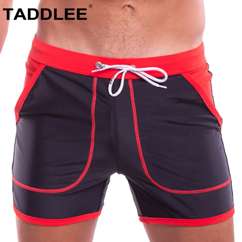 

Taddlee Brand Swimwear Men Swimsuits Swimming Boxer Briefs Gay Solid Color Quick Drying Swim Trunks Surfing Pockets Boardshorts