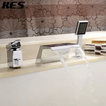 KES Bathroom Roman Tub Filler with Hand Shower BRASS Faucet Mixer 3-Hole Waterfall Spout, Polished Chrome, L5301
KES Bathroom Roman Tub Filler with Hand Shower BRASS Faucet Mixer 3-Hole Waterfall Spout, Polished Chrome, L5301