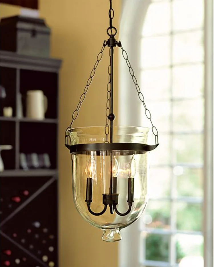 Retro Rustic Clear Glass 3 candle Lights Bell Jar pendant light lamp bar 8
