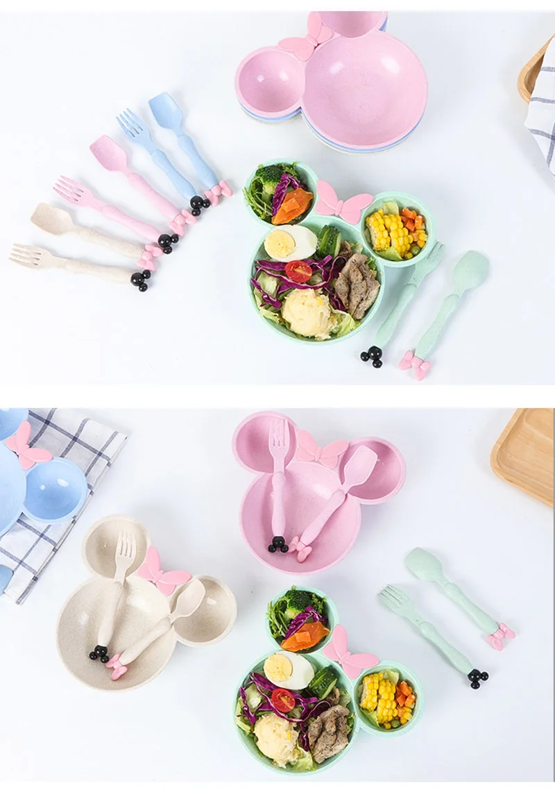3 PcsSet Baby Food Storage Bamboo Tableware Solid Cute Dishes Kids Plate Bowl Eco-friendly Children Training Dinnerware BB5077 (5)