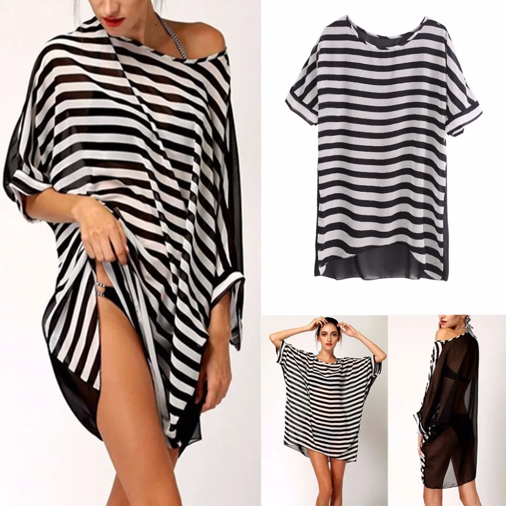 Women Lady Striped Bikini Cover Up Chiffon Perspective Swimsuit Swimwear Beach Dress
Women Lady Striped Bikini Cover Up Chiffon Perspective Swimsuit Swimwear Beach Dress