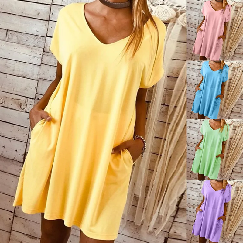 2019 New Style Women Short Sleeve Pocket Dress Casual Boho Tunic Summer Mini Dress Plus Size
2019 New Style Women Short Sleeve Pocket Dress Casual Boho Tunic Summer Mini Dress Plus Size