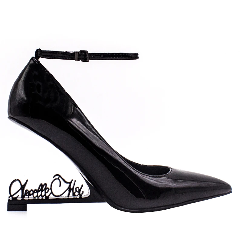 Женские туфли для вечеринок на высоком металлическом каблуке с надписью черные