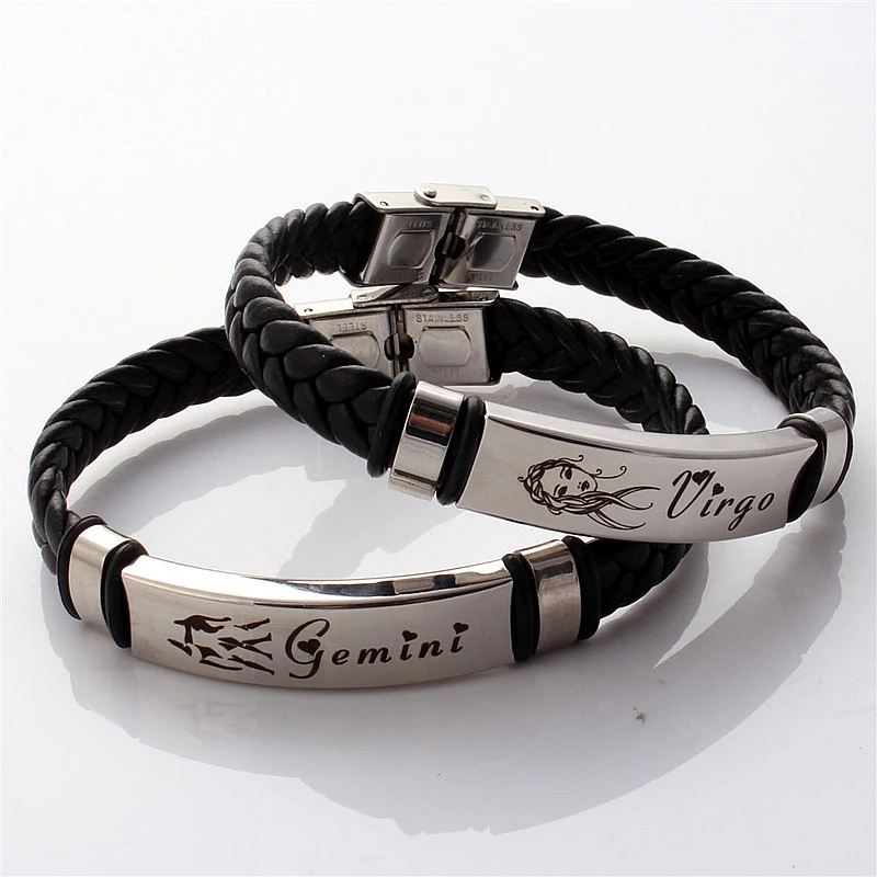 New Braided Leather Bracelet for Men Women Stainless Steel Clasps 12 Zodiac Sign Bracelet Men Women Bracelets Jewelry Pulseras
New Braided Leather Bracelet for Men Women Stainless Steel Clasps 12 Zodiac Sign Bracelet Men Women Bracelets Jewelry Pulseras