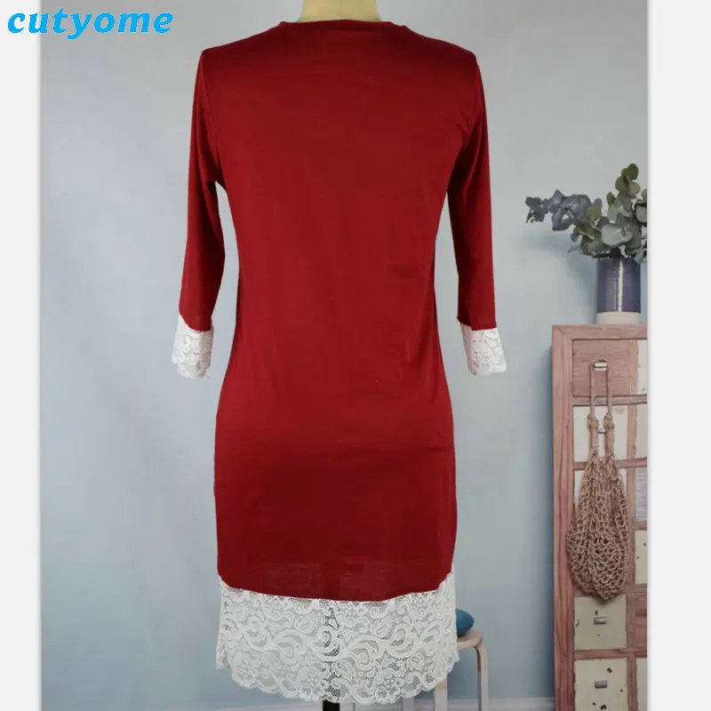 Mommy And Me Family Matching Dress Outfits Lace Patchwork Autumn Christmas Clothes Women Girls Red Wedding Dresses Clothing (3)