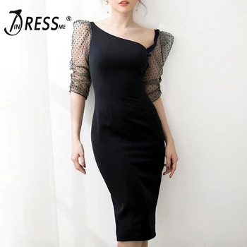 INDRESSME Women's Bandage Dress Mini Sexy Half Puff Dot Sleeve Slash Neck Bodycon Club Party Dress Ladies Dress Vestidos 2019 
INDRESSME Women's Bandage Dress Mini Sexy Half Puff Dot Sleeve Slash Neck Bodycon Club Party Dress Ladies Dress Vestidos 2019