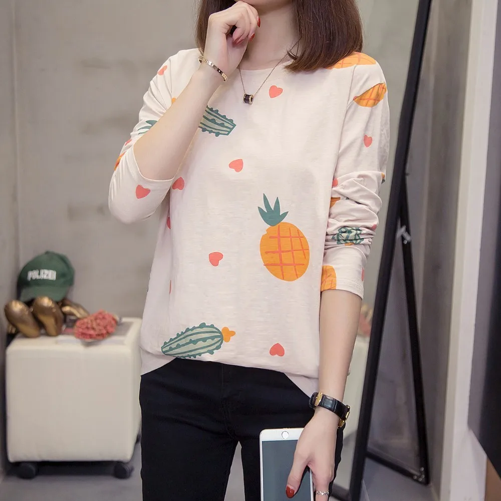 Plus Size Fruit Print T-shirts Women Casual Loose Long Sleeve Lady Tops 2019 Autumn Korean Style Cotton Large Tee Shirts Femme 
Plus Size Fruit Print T-shirts Women Casual Loose Long Sleeve Lady Tops 2019 Autumn Korean Style Cotton Large Tee Shirts Femme