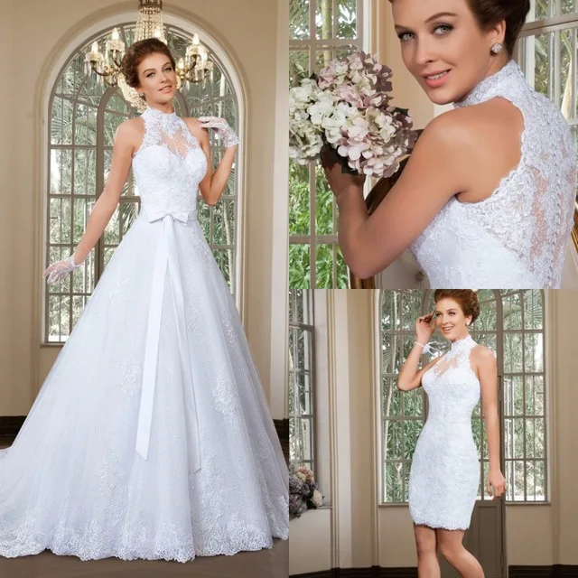 Robe mariage 2017 Detachable Train A-Line Wedding Dress Plus size Sleeveless High Neck Bow Lace Wedding Gown Vestido de novia
Robe mariage 2017 Detachable Train A-Line Wedding Dress Plus size Sleeveless High Neck Bow Lace Wedding Gown Vestido de novia