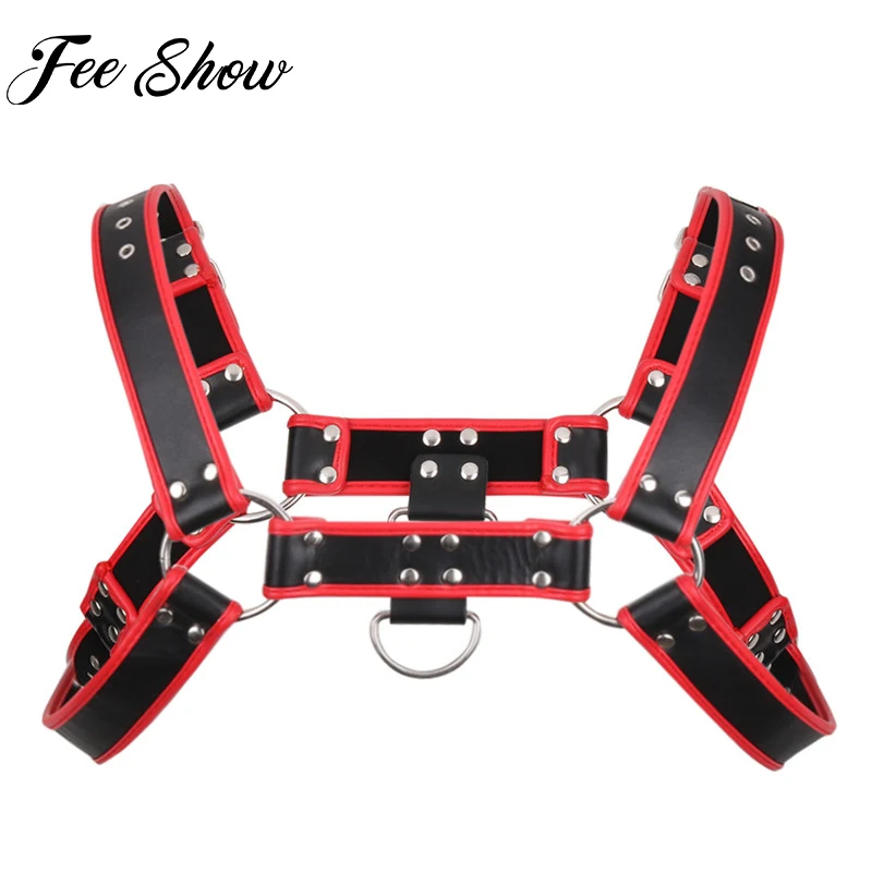 Men Lingerie Faux Leather Body Chest Harness Bondage Outfit Costume Homme Black Red Sexy Adjustable Top with Buckles D-rings
Men Lingerie Faux Leather Body Chest Harness Bondage Outfit Costume Homme Black Red Sexy Adjustable Top with Buckles D-rings