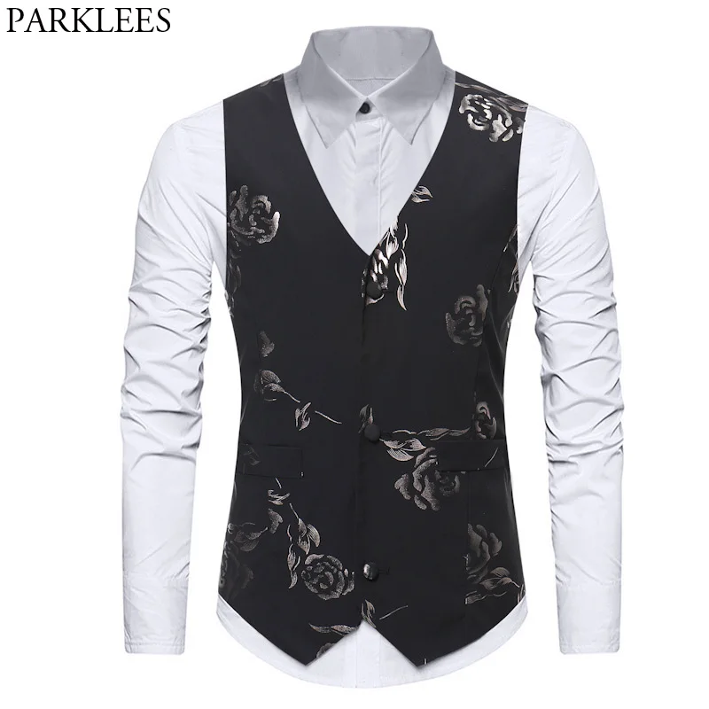 Mens Hipster Gold Rose Printed Slim Fit Single Breasted Suit Vest Tuxedo Waistcoat 2018 Fashion Wedding Business Formal Vest Man
Mens Hipster Gold Rose Printed Slim Fit Single Breasted Suit Vest Tuxedo Waistcoat 2018 Fashion Wedding Business Formal Vest Man
