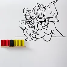 טום חתול מדבקות קיר חדרי שינה לילדים Cartoon קיר אמנות חדר פנים ויניל קיר מדבקת משתלת דקור ג 'רי עכבר חיוך ילד מתנה S446(China)