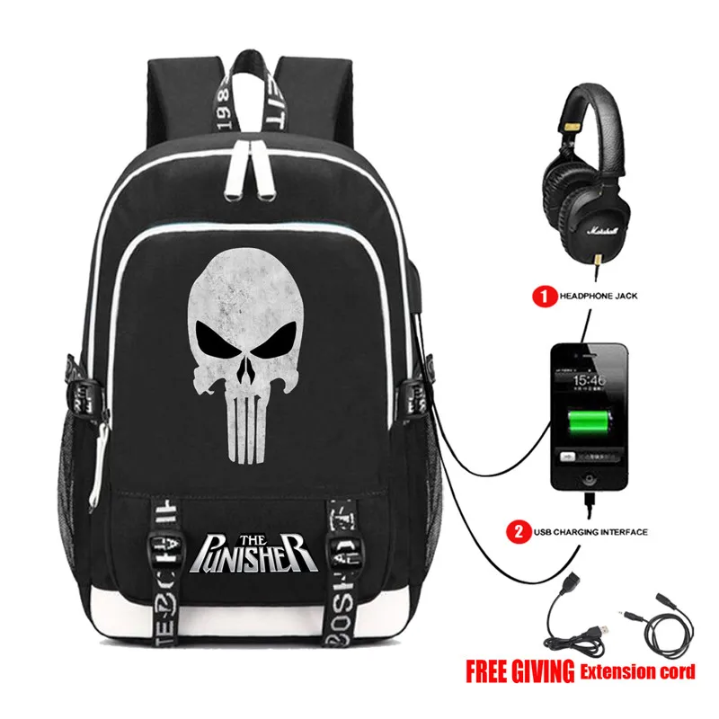 Punisher Skull Printed Book bag Rucksack Student School Bag For Boys Girls Travel Backpack USB Port Mochila Black Backpack
Punisher Skull Printed Book bag Rucksack Student School Bag For Boys Girls Travel Backpack USB Port Mochila Black Backpack