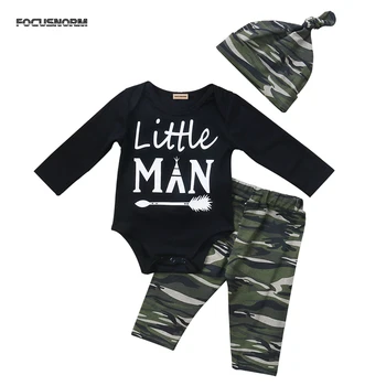 Camouflage Newborn Baby Boys Clothes 2018 Autumn Little Man Long Sleeve Romper Tops+Pant Trouser Hat 3PCS Outfit Clothing Set
Camouflage Newborn Baby Boys Clothes 2018 Autumn Little Man Long Sleeve Romper Tops+Pant Trouser Hat 3PCS Outfit Clothing Set