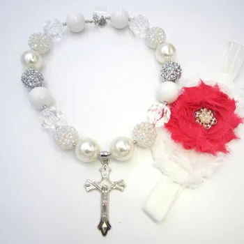 Kids Girls Benevolent Cross Necklace Child Faith Crucifix Pendant Chunky Bubblegum Necklace Elastic Flower Hairband Jewelry Set 
Kids Girls Benevolent Cross Necklace Child Faith Crucifix Pendant Chunky Bubblegum Necklace Elastic Flower Hairband Jewelry Set