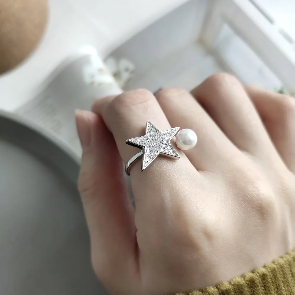 women's fashion Authentic S925 Sterling Silver FINE Jewelry White CZ Set Star &Shell Pearl ring adjust TLJ589
women's fashion Authentic S925 Sterling Silver FINE Jewelry White CZ Set Star &Shell Pearl ring adjust TLJ589