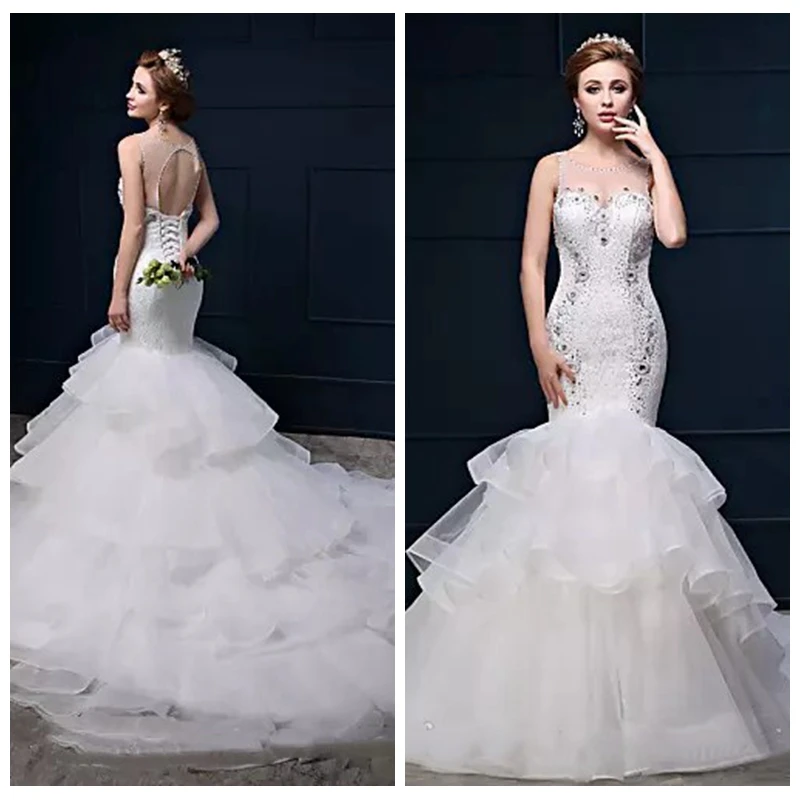 2019 Real Photo Mermaid Lace Wedding Dresses Tiered Crystal Beaded Organza Bridal Gowns Lace Up Back Formal Vestidos De Marriage
2019 Real Photo Mermaid Lace Wedding Dresses Tiered Crystal Beaded Organza Bridal Gowns Lace Up Back Formal Vestidos De Marriage