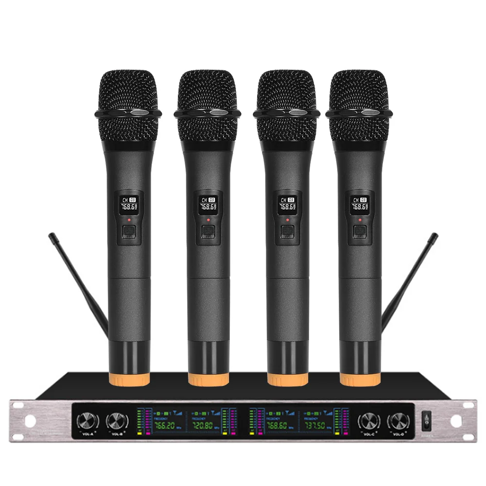 Wireless microphone professional four-channel microphone stage KTV show handheld conference headset microphone
Wireless microphone professional four-channel microphone stage KTV show handheld conference headset microphone