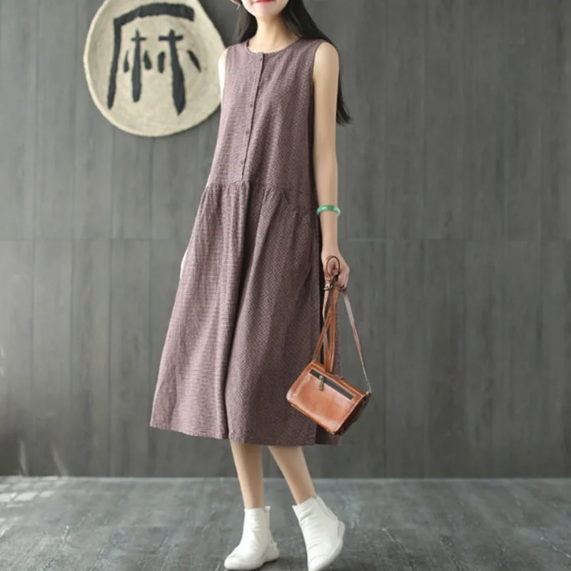 Robe Vintage Femme 2019 Summer Dresses Plaid Cotton Linen Sleeveless O Neck Retro Dress Midi Elegant Chinese Dresses TA1637
Robe Vintage Femme 2019 Summer Dresses Plaid Cotton Linen Sleeveless O Neck Retro Dress Midi Elegant Chinese Dresses TA1637