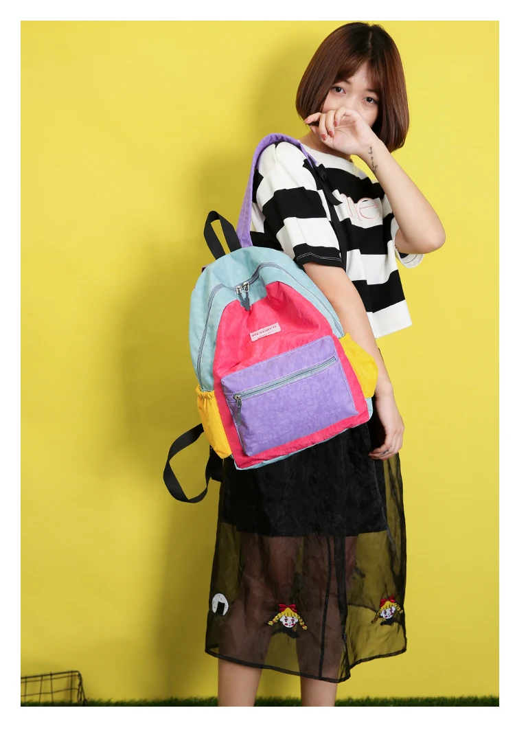 Menghuo Brand 2017 Women Preppy Macarons Panelled Waterproof Nylon Backpack Rucksack Ladies Fashion Shopping Travel Bags Mochila (10)
