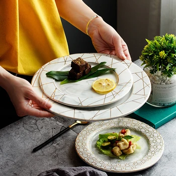 Gold Stripe Marble Ceramic Plate Set Porcelain Lunch Cake Fruit Snack Dinner Plate Food Candy Platter Tray Modern Round Dish
Gold Stripe Marble Ceramic Plate Set Porcelain Lunch Cake Fruit Snack Dinner Plate Food Candy Platter Tray Modern Round Dish