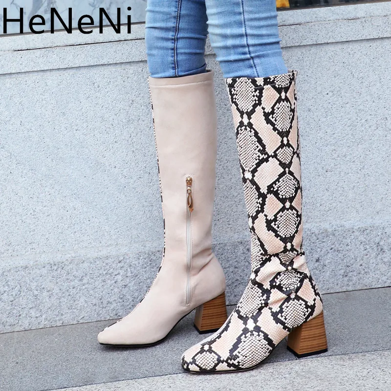 Winter Women Knee Boots Snake Print Flock Stitching cloth Zip Pointed Toe Footwear Thick Heels Female Party Shoes botas mujer 32
Winter Women Knee Boots Snake Print Flock Stitching cloth Zip Pointed Toe Footwear Thick Heels Female Party Shoes botas mujer 32
