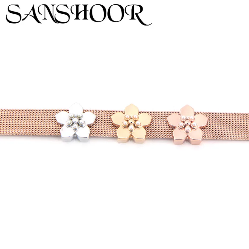 SANSHOOR Jewelry Imitation Pearl Plum Blossom Flower Slide Charms Fit Stainless Steel Mesh Bracelet for Women Accessories Making
SANSHOOR Jewelry Imitation Pearl Plum Blossom Flower Slide Charms Fit Stainless Steel Mesh Bracelet for Women Accessories Making