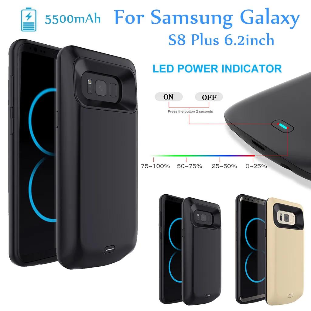 

5500mAh Extended Battery Case Phone Charging Cover for Samsung Galaxy S8 Plus smooth lines ergonomic arc comfortable Anti-dust