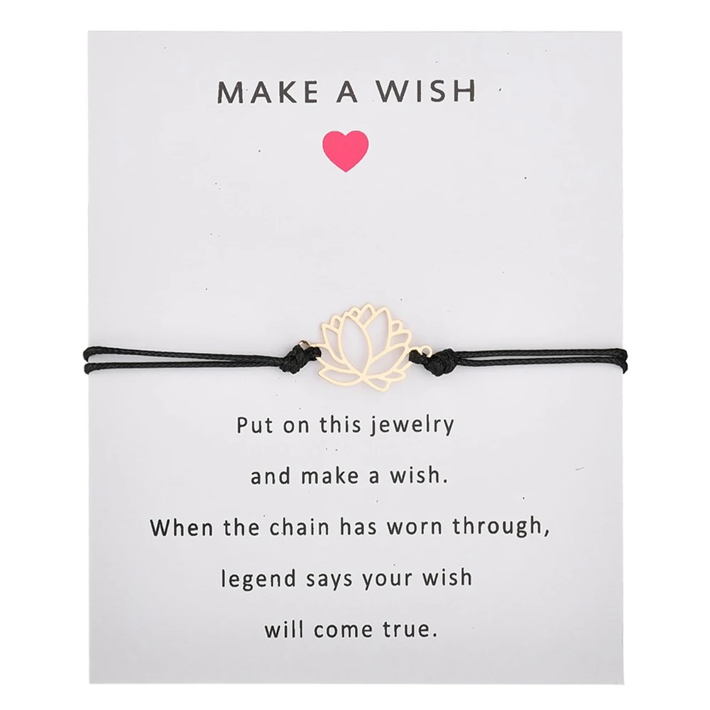 Gold Color Lotus Flower Braided Rope Chain Bracelets Make A Wish Card Adjustable Friendship Bracelet for Women Jewelry Gift
Gold Color Lotus Flower Braided Rope Chain Bracelets Make A Wish Card Adjustable Friendship Bracelet for Women Jewelry Gift