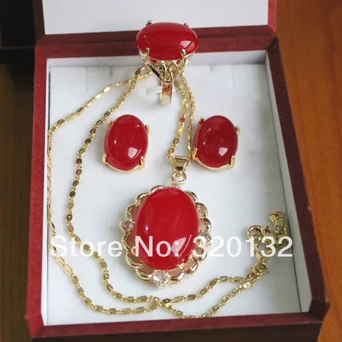 Red Jade Oval Necklace Earrings Ring Fast shipping Fashion wedding wholesale 18K gold plated Jewellery sets Fast shipping
Red Jade Oval Necklace Earrings Ring Fast shipping Fashion wedding wholesale 18K gold plated Jewellery sets Fast shipping