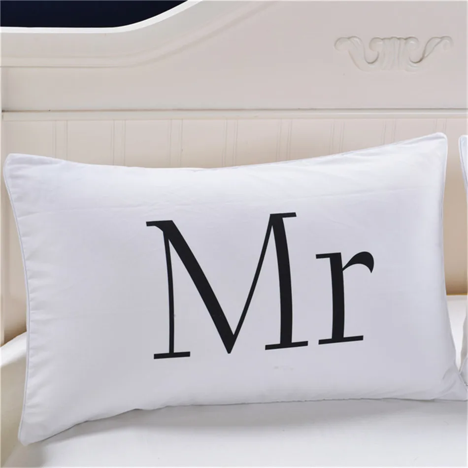MR MRS Decorative White Couple Pillow Case Pillowcase Cover Home Decoration Gift One Pair Pillows Bedding Set Bedding Outlet  (2)