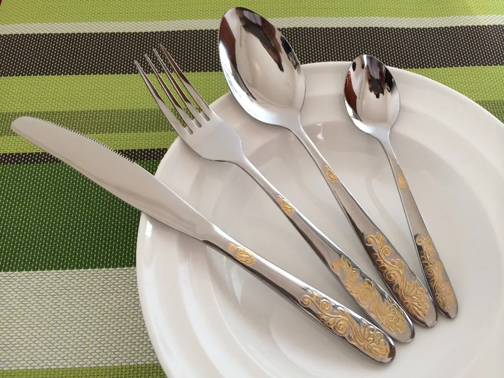 24pcs Stainless Steel Flatware Sets Gold Plated Cutlery Set Dinner Set Tableware Silverware Dinner Fork Spoon Knife
24pcs Stainless Steel Flatware Sets Gold Plated Cutlery Set Dinner Set Tableware Silverware Dinner Fork Spoon Knife