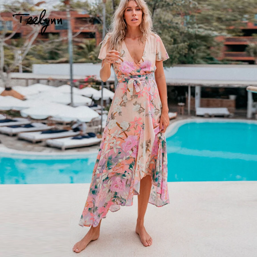 TEELYNN Boho long dress for women floral print sexy deep v-neck wrap dress beach wear women dress chic irregular summer dresses
TEELYNN Boho long dress for women floral print sexy deep v-neck wrap dress beach wear women dress chic irregular summer dresses