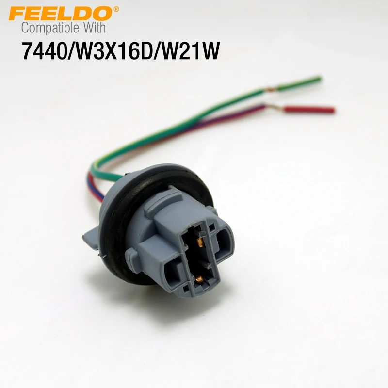 

FEELDO 1Pc Car 7440/W3X16D/W21W/T20 LED Bulbs Signal Lights Socket Harness Plugs Connector #FD-3818