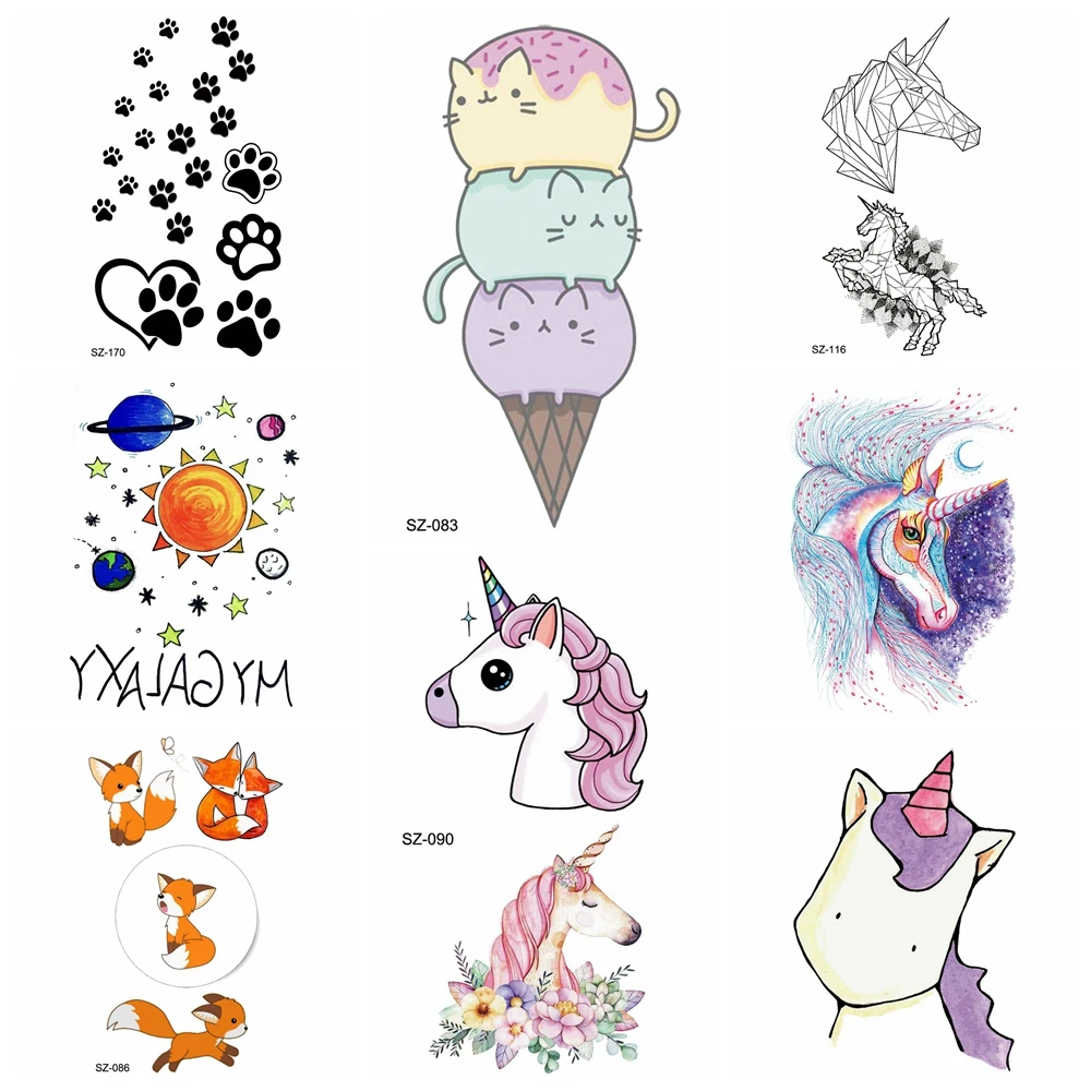 

Colorful Ice Cream Cartoon Tattoo Stickers Girls Cute Unicorn Temporary Tattoo Kids Arm Gadgets Women Flash Tatoos Pow Hands Art