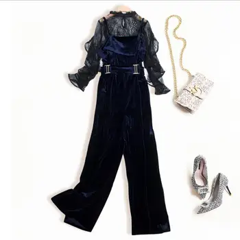 Two Piece Set OL 2 Piece Set Women 2019 Spring New Sexy Lace Blouse Crop Top + Velvet Wide Leg Strap Pants Suit Women
Two Piece Set OL 2 Piece Set Women 2019 Spring New Sexy Lace Blouse Crop Top + Velvet Wide Leg Strap Pants Suit Women
