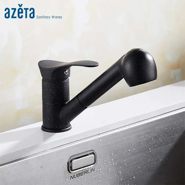Латунный кухонный кран Azeta MK6508B черный выдвижной смеситель для распыления краски