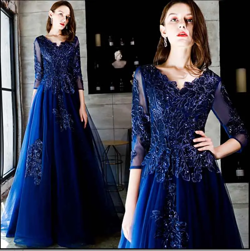Women Navy Gray Emboridery Luxury Evening Formal Dress Three Quarter Sleeve Lace Sequins Stunning Red Carpet Dress Plus Size
Women Navy Gray Emboridery Luxury Evening Formal Dress Three Quarter Sleeve Lace Sequins Stunning Red Carpet Dress Plus Size