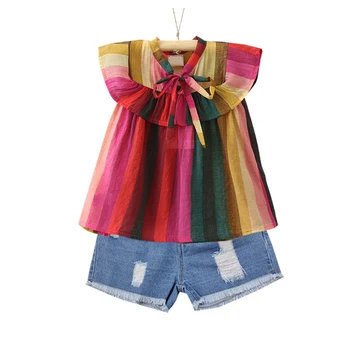 Summer New Baby Girls Clothes Color Stripe Bow Tie Top + Denim Shorts 2pcs Girls Fashion Design Kids Clothes Girls
Summer New Baby Girls Clothes Color Stripe Bow Tie Top + Denim Shorts 2pcs Girls Fashion Design Kids Clothes Girls