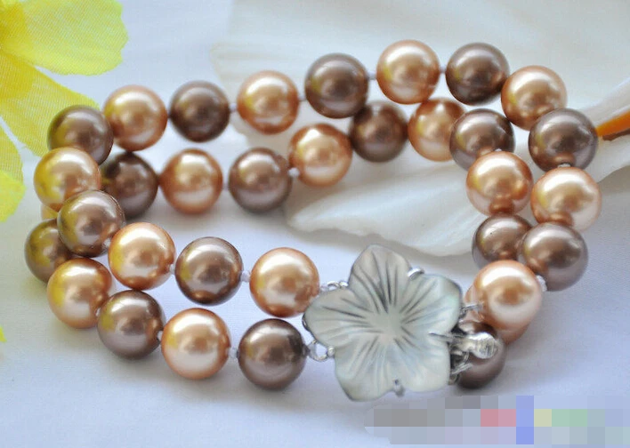 

Hot selling>@@ > 01356 2row 8" round coffee champagne SOUTH SEA SHELL PEARL bracelet -Bride jewelry free shipping