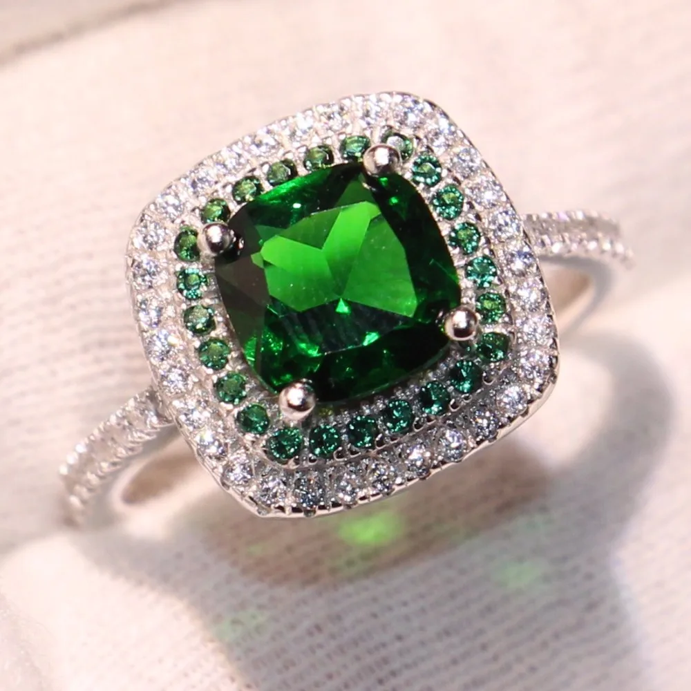 Lovers' Band Finger Rings For Women Cute Luxury Jewelry Pure 100% 925 Sterling Silver Party Cushion Shape Green CZ Wedding Ring
Lovers' Band Finger Rings For Women Cute Luxury Jewelry Pure 100% 925 Sterling Silver Party Cushion Shape Green CZ Wedding Ring
