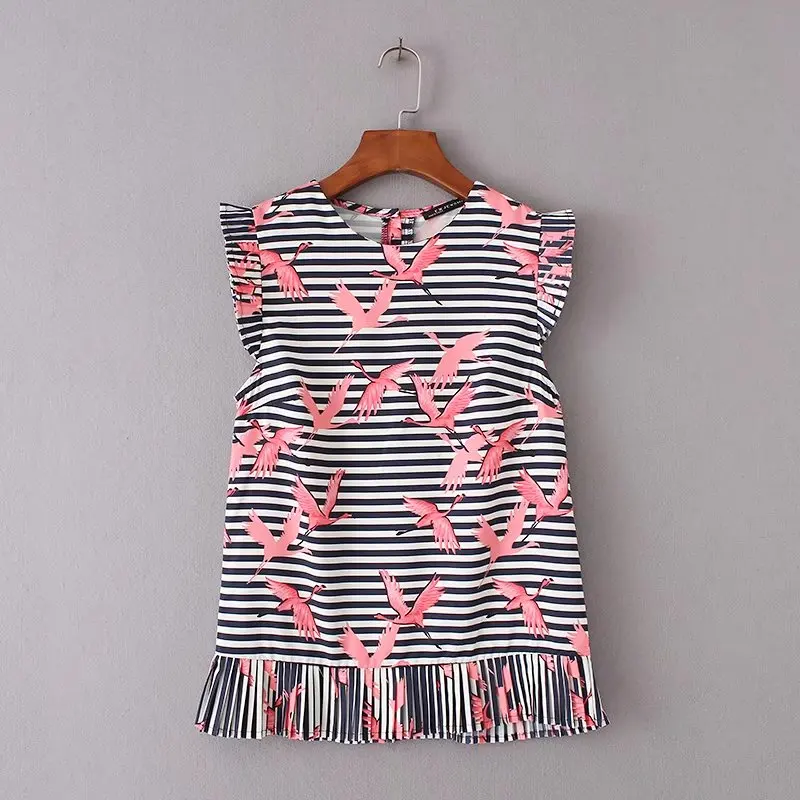 women vintage vestidos striped crane printed pleated blouses shirt brand sleeveless o neck femininas blusas slim top
women vintage vestidos striped crane printed pleated blouses shirt brand sleeveless o neck femininas blusas slim top