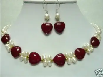 Nobby white cultured pearl red ruby necklace earring 18K GP style Fine jewe Noble Natural jade 
Nobby white cultured pearl red ruby necklace earring 18K GP style Fine jewe Noble Natural jade