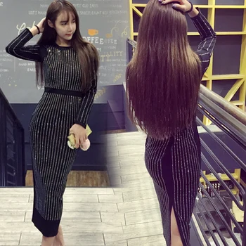 Europe Women New Designer Long Sleeve Sexy Luxury Black Glitter Dress Ladies Bodycon Slim Long Split Celebrity Charm Party Dress 
Europe Women New Designer Long Sleeve Sexy Luxury Black Glitter Dress Ladies Bodycon Slim Long Split Celebrity Charm Party Dress