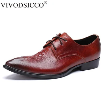 

VIVODSICCO British designer men crocodile grain gentleman shoes Wedding Dress Homecoming Prom Formal shoes zapatos hombre vestir