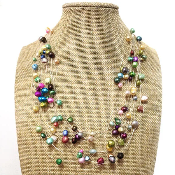 

18-24 inches Multicolor Illusion 4-8mm Nugget Freshwater Pearl Multi-layered Necklace