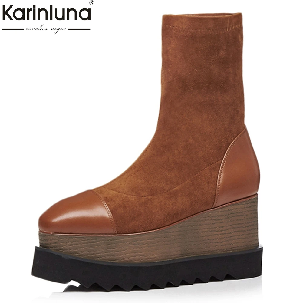 Stretch Genuine Leatehr Flock INS Hot Wedges shoes high Heels Ankle Boots women Flatform Boots Women Shoes woman big Size 32-42
Stretch Genuine Leatehr Flock INS Hot Wedges shoes high Heels Ankle Boots women Flatform Boots Women Shoes woman big Size 32-42