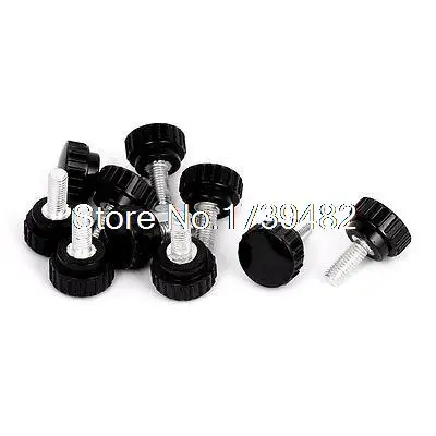 

M8 x 20mm Male Thread Plastic Knurled Head Clamping Knob Jig Black 10pcs